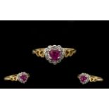 Ladies Ruby & Diamond Chip Ring in Heart Shape Setting, with heart shaped shanks. Ring size P.