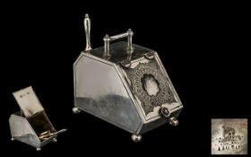 Late Victorian Silver Plated Sugar or Tea Caddy in the novelty shape of a coal scuttle,