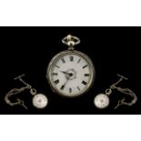 Silver Fob Watch and Chain, Porcelain Dial. Both Fully Hallmarked for Silver. Comes with Key.