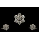 18ct White Gold - Superb Quality Diamond Set Cluster Ring - Flower head Design. Marked 18ct.