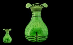 John Ditchfield Glasform Art Studio Glass Vase green mottled ground decorated with black applied