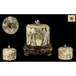 Japanese Meiji Period Carved Ivory Lidded Round Box of fine quality workmanship with detailed