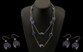 Lapis 925 Pair of Earrings ( For Pierced Earrings ) and Chain. Please See Photo.