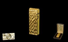 Dunhill Lighter Textured Gold Plated Form with gold enamelled sides.