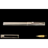 Dunhill - Classic Gemline Sterling Silver Cased Fountain Pen with 18ct Gold Nibs. Marked 750. 5.