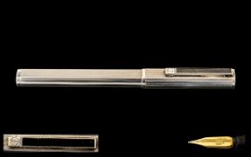 Dunhill - Classic Gemline Sterling Silver Cased Fountain Pen with 18ct Gold Nibs. Marked 750. 5.