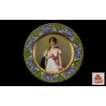 Decorated Porcelain Cabinet Plate showing a woman in a white dress and ermine trimmed robe,