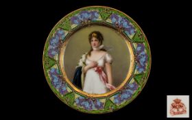 Decorated Porcelain Cabinet Plate showing a woman in a white dress and ermine trimmed robe,