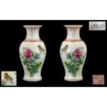 Pair of Chinese Porcelain Vases, Decorated to the Body In Famile Rose Decorations,