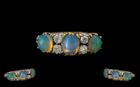 Antique Period Excellent Quality 18ct Gold Opal and Diamond Set Dress Ring,