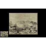 Edward Lear Style Drawing, Unsigned, black Crayon,