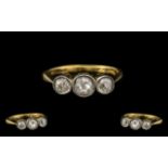 Antique Period - Attractive 18ct Gold and Platinum 3 Stone Diamond Set Ring,