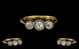 Antique Period - Attractive 18ct Gold and Platinum 3 Stone Diamond Set Ring,