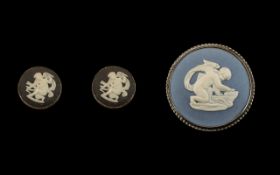 A Wedgwood Silver Mounted Brooch together with a pair of Jasper ware Wedgwood earrings.