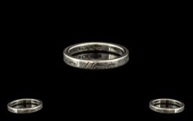 Tiffany & Co. Designer Silver Ring continuously engraved 'I Love You'. Fully marked to shank.