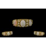 Victorian Period - Superb 3 Stone Opal and Diamond Set Dress Ring. c.