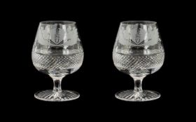 A Pair of Edinburgh Crystal Brandy Glasses Thistle Design, in original gift box. Signed to base.