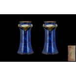 Royal Doulton Fine Pair of Art Nouveau Painted Cobalt Blue Vases. Circa 1910.