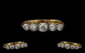 Antique Period 18ct Gold and Platinum 5 Stone Pave Set Diamond Ring of Pleasing Appearance,