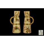 Royal Worcester Hand Painted Pair of Blush Ivory Tapered Jugs / Vases,