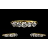 Antique Period - Attractive 18ct Gold and Platinum 5 Stone Diamond Set Ring. Marked 18ct.