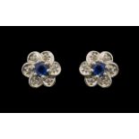 18ct White Gold Diamond & Sapphire Stud Earrings, Lovely Quality. Please See Image.