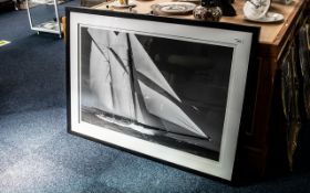 OKA Large Contemporary Photographic Print of an Ocean Going Yacht In Full Sail, In Black Slip.