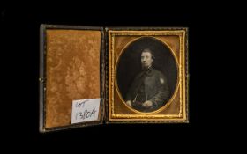 Early Plate Glass Photograph of a Gentleman wearing a gilt highlighted 'gold' chain;