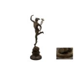 Bronze Figure of a Classical Male Wings on His Feet and Helmet Holding a Banner,