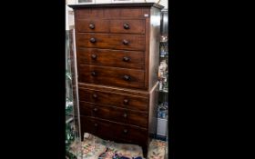 Large Victorian Mahogany Chest with graduated drawers and turned wooden knobs,