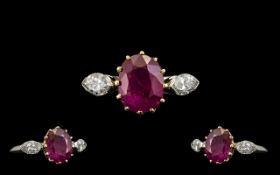 18ct White Gold - Superb Ruby and Diamond Set Dress Ring, Full Hallmark to Shank.