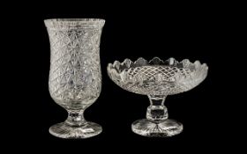 A Fine Quality Cut Glass Footed Tazza with a shaped edge measuring 12 inches in diameter and 8