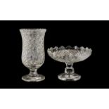A Fine Quality Cut Glass Footed Tazza with a shaped edge measuring 12 inches in diameter and 8