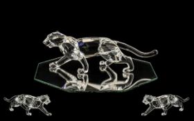 Swarovski - Superb Silver Crystal Figure ' African Wildlife ' ' Leopard ' Code No 7610 000 002.