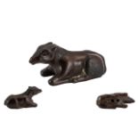 Antique Wood Japanese Netsuke of fine patination, depicting a reclining horse. Unsigned. Measures