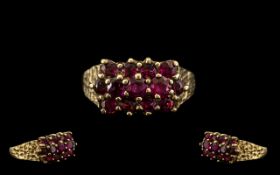 Ladies - Attractive 9ct Gold Garnet Set Cluster Ring. Full Hallmark to Shank. Ring Size - M.