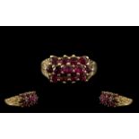 Ladies - Attractive 9ct Gold Garnet Set Cluster Ring. Full Hallmark to Shank. Ring Size - M.