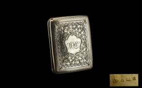 Silver Cigarette Case with Engraving, Birmingham 1903 Maker W.A. 3 X 2.5 Inches.