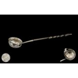 George II Silver and Twist Horn Handle Punch Ladle with Central George II Silver Sixpence Inset -
