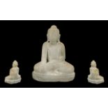 Antique Oriental Carved Marble Seated Buddha with traces of gilt highlights; 5 inches high x 3.