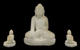 Antique Oriental Carved Marble Seated Buddha with traces of gilt highlights; 5 inches high x 3.