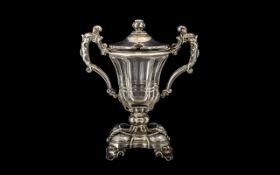 French Nice Quality 19th Century Silver & Glass Twin Handled Mustard Pot of excellent proportions