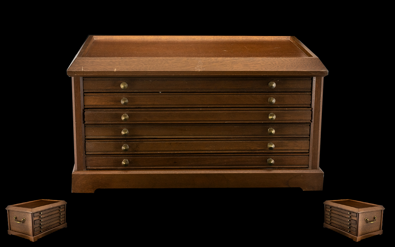 A Vintage - Well Made Teak Wooden Coin Cabinet with Six ( 6 ) Pullout Wide Drawers - Fitted to Hold