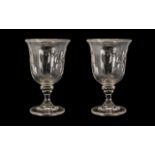 Pair of Victorian Glass Goblets with Ground Pontil Designs to the Body. 6.5 Inches High.