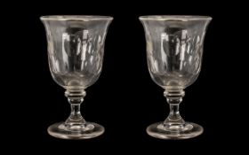 Pair of Victorian Glass Goblets with Ground Pontil Designs to the Body. 6.5 Inches High.