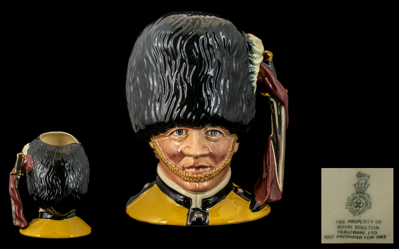 Royal Doulton - Extremely Rare Colour Prototype Hand Painted Character Jug ' The Guardsman ' Yellow