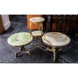 Italian 1960s Set of Onyx Topped Coffee Tables on cast brass bases and shaped legs.