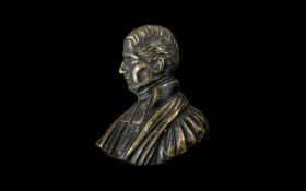 Antique Cast Bronze Portrait Bust of the Duke of Wellington in flowing robes; 3.25 inches (9.