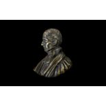 Antique Cast Bronze Portrait Bust of the Duke of Wellington in flowing robes; 3.25 inches (9.