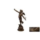 Bronze Figure of Cupid with Bow. Signed J. Cregon. Height 20 Inches.